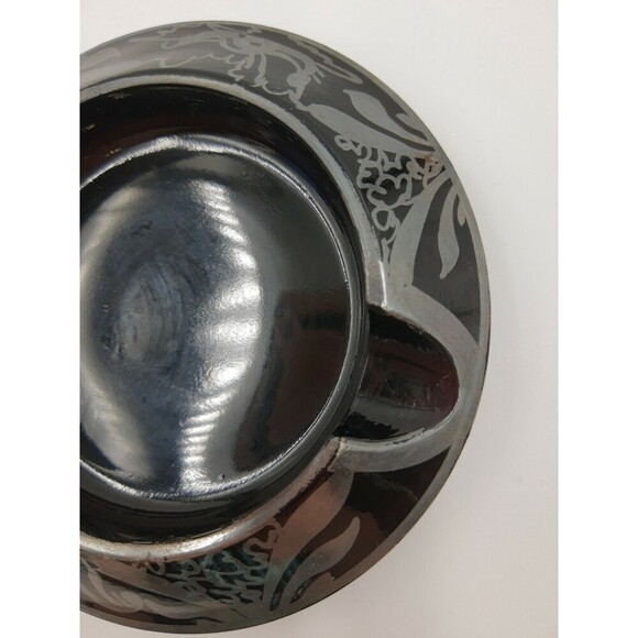 VINTAGE 4" Dia Dark Purple Glass Ashtray Silver Painting - Picture 4 of 7